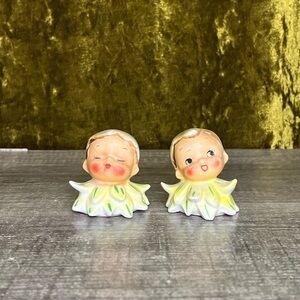 Antique Chaulk Cast Style Doll/ Clown Heads Salt and Pepper shaker